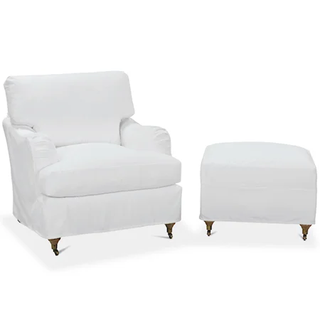 Upholstered Slipcover Chair and Ottoman Set